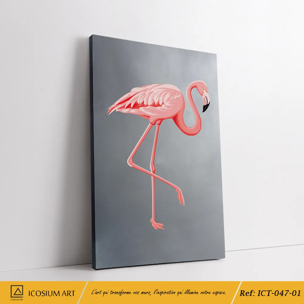 Triptyque Flamants Roses – Élégance Tropicale sur Fond Gris – Image 2