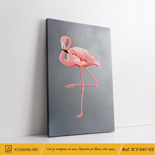 Triptyque Flamants Roses – Élégance Tropicale sur Fond Gris – Image 4