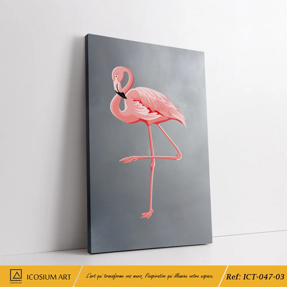 Triptyque Flamants Roses – Élégance Tropicale sur Fond Gris – Image 4