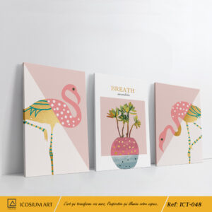 Triptyque Flamant Rose – Élégance Pastel et Design Moderne