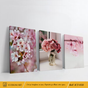 Triptyque Fleurs de Cerisier – Élégance Florale et Douceur Pastel