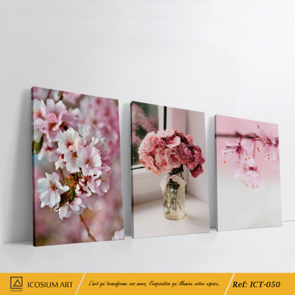 Triptyque Fleurs de Cerisier – Élégance Florale et Douceur Pastel