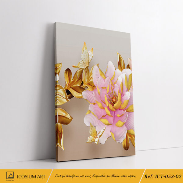 Triptyque Pivoines d'Or – Élégance Florale et Sophistication – Image 3