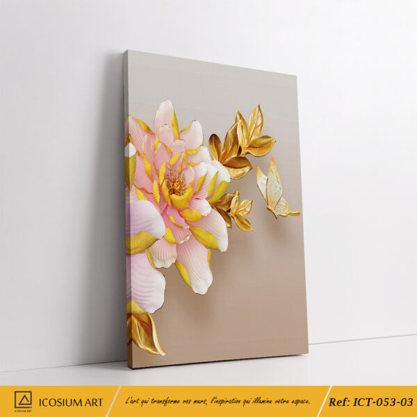Triptyque Pivoines d'Or – Élégance Florale et Sophistication – Image 4