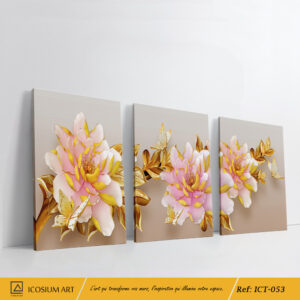 Triptyque Pivoines d'Or – Élégance Florale et Sophistication