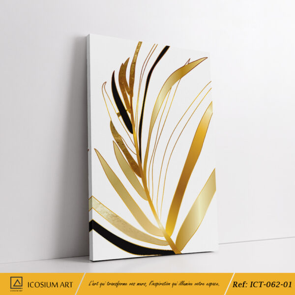 Trio décoratif élégent - feuilles tropicales stylisées en or & en noir, fond blanc – Image 2