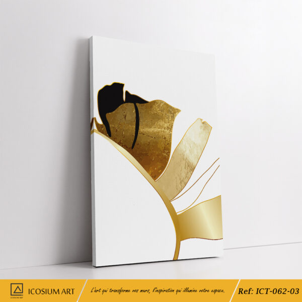 Trio décoratif élégent - feuilles tropicales stylisées en or & en noir, fond blanc – Image 4