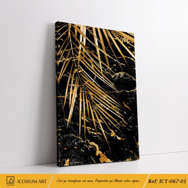 Triptyque Marbre Noir & Feuilles Dorées – Luxe et Sophistication Moderne – Image 2