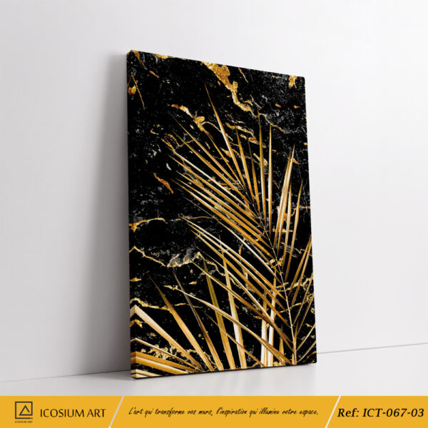 Triptyque Marbre Noir & Feuilles Dorées – Luxe et Sophistication Moderne – Image 4