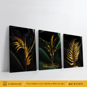 Triptyque Feuillage Doré – Nature & Luxe Contemporain