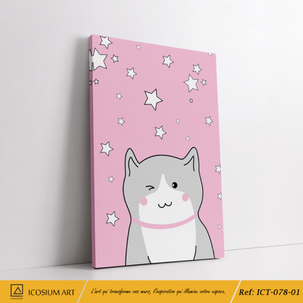 Trio félin rose et blanc - fond étoilé ,texte"be happy my baby", chats mignonnes – Image 2