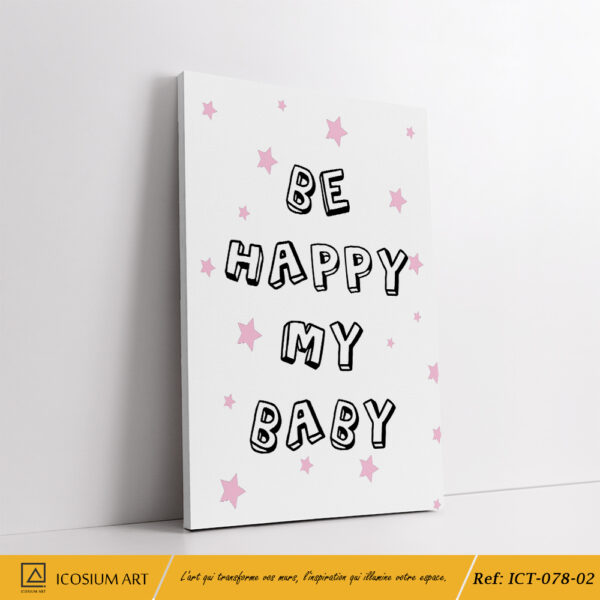 Trio félin rose et blanc - fond étoilé ,texte"be happy my baby", chats mignonnes – Image 3