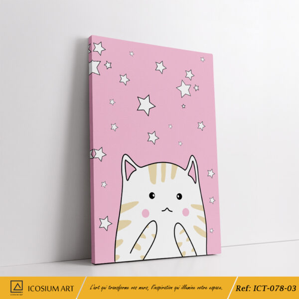 Trio félin rose et blanc - fond étoilé ,texte"be happy my baby", chats mignonnes – Image 4