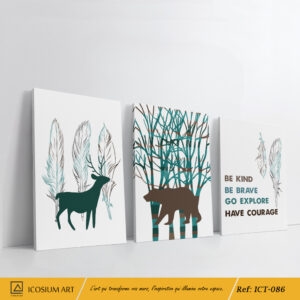 Trio nature et inspiration - Cerf, plumes,Ours dans une forêt,Citation motivante