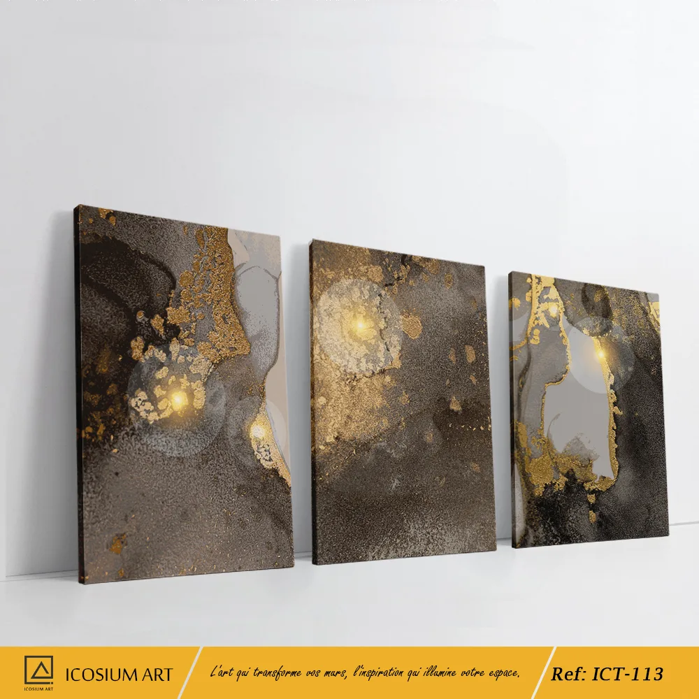 Trio décoratif élégant- noir et or aux reflets lumineux, moderne et sophistiqué