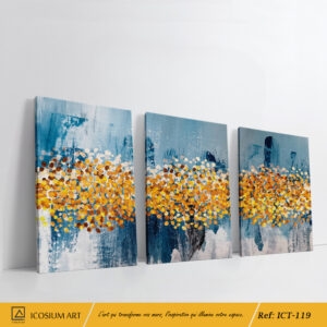 Triptyque "Éclats Bleus & Dorés" - Modernité et Raffinement Artistique