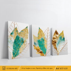 Tableau Feuillage Doré & Vert – Élégance Naturelle