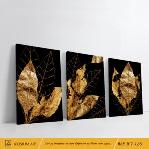 Triptyque "Feuilles d'Or" - Élégance et Luxe au Naturel