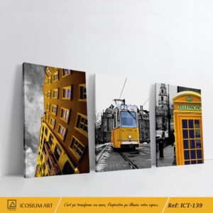 Triptyque "Urban Yellow" – Architecture et Mobilité, Style Urbain Moderne en Jaune et Noir