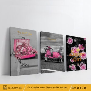 Triptyque "Glamour Pink" – Élégance Féminine, Rose Vibrant et Style Vintage Moderne