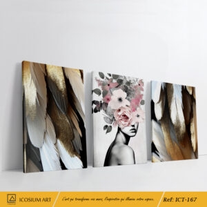 Triptyque Élégance Florale & Ailes Dorées : Harmonie, Grâce et Liberté