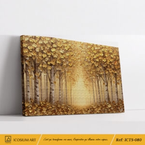 Tableau Forêt Bouleaux Or Relief 3D - Paysage Lumineux