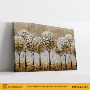 Tableau Arbres Relief 3D Blanc et Or - Forêt Poudrée