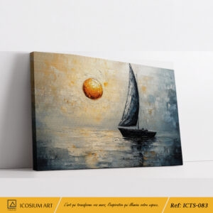 Tableau Voilier Minimaliste Gris et Or - Soleil Abstrait