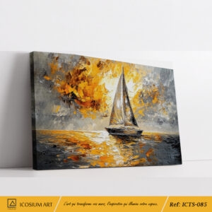 Tableau Voilier Abstrait Gris Or - Paysage Marin Moderne