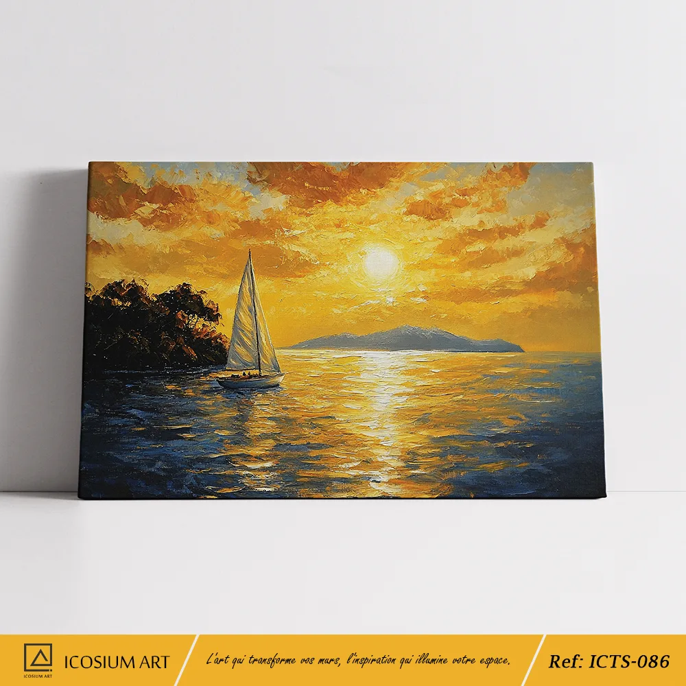 Tableau Voilier Coucher de Soleil - Impressionnisme Orange et Or – Image 2