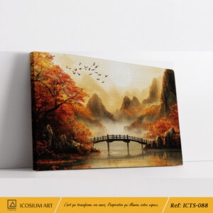 Tableau Paysage Asiatique Pont et Montagnes - Couleurs Automne