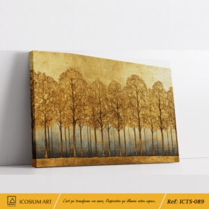 Tableau Paysage d'Arbres Or et Bleu Gris - Relief 3D