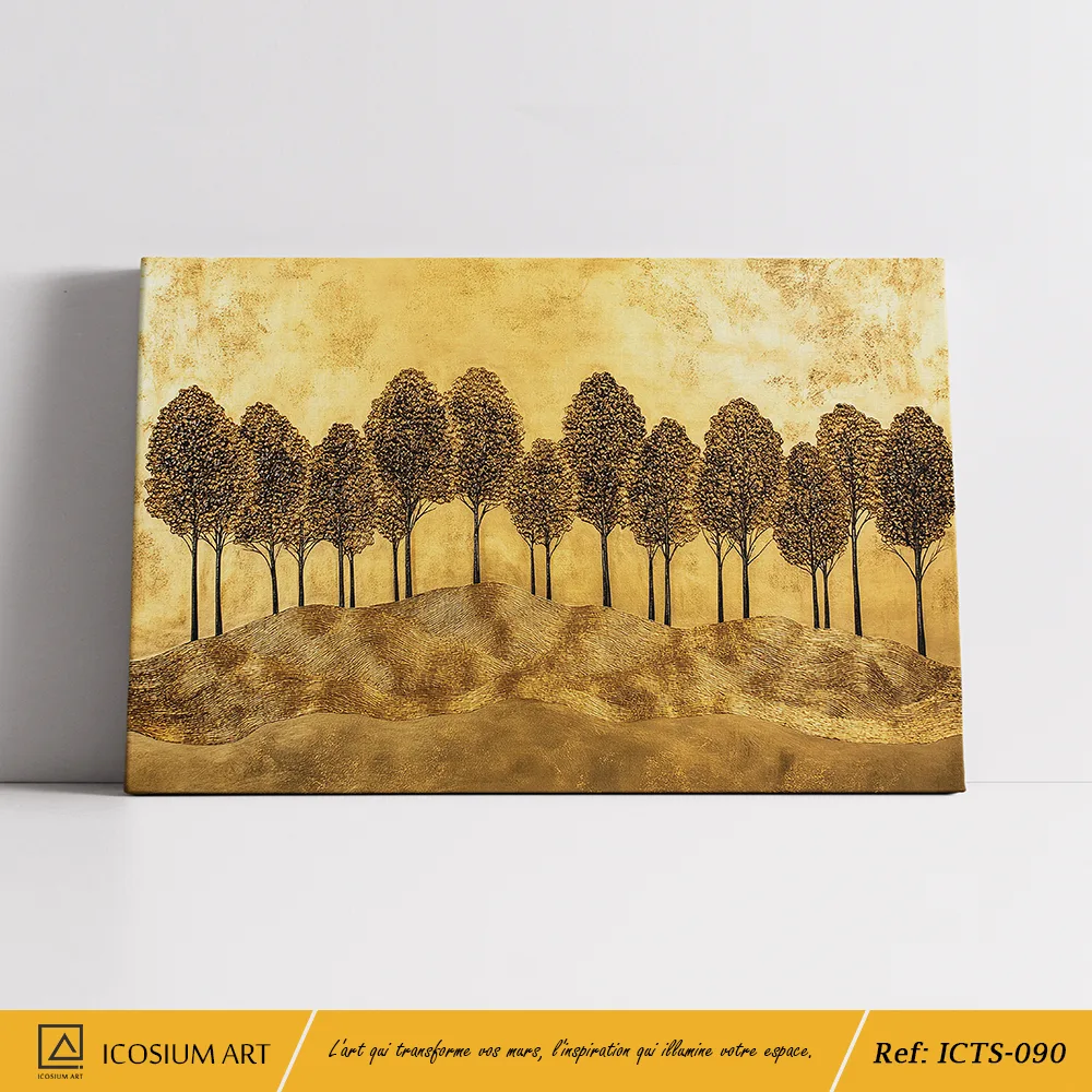 Tableau Paysage d'Arbres Monochromatique Or et Noir - Relief 3D – Image 2