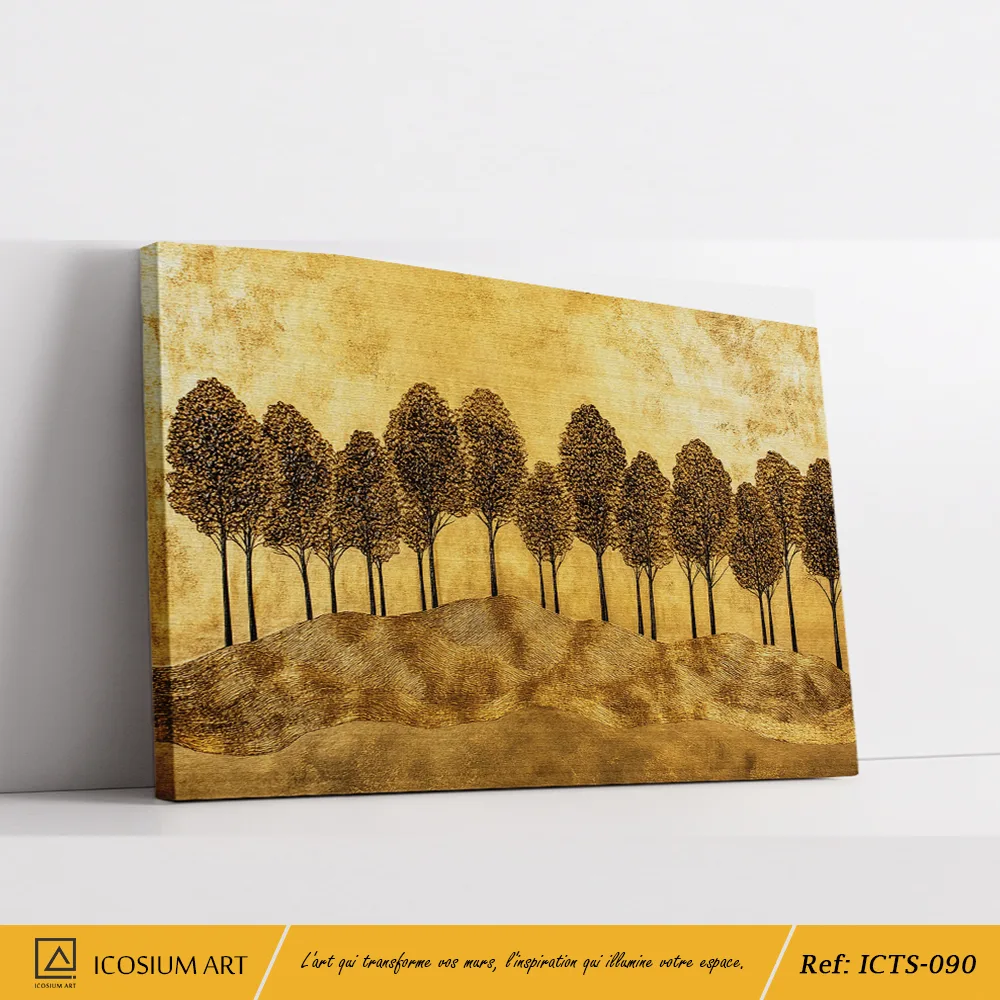 Tableau Paysage d'Arbres Monochromatique Or et Noir - Relief 3D