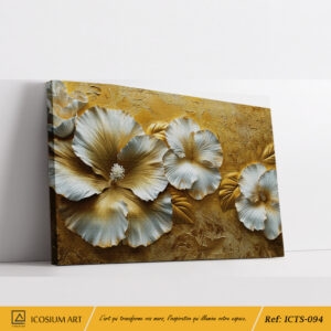 Tableau Hibiscus Blanc sur Fond Or - Effet Relief 3D