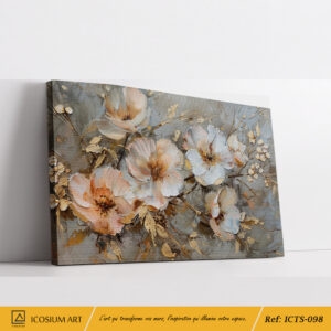 Tableau Fleurs de Cerisier et Or sur Fond Gris - Effet Relief