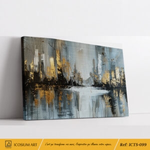 Tableau Abstrait Ville et Reflets - Gris et Or