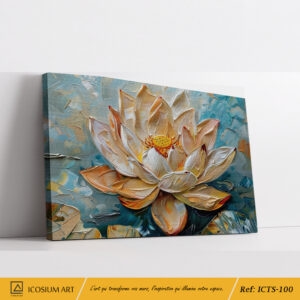 Tableau Fleur de Lotus sur Fond Turquoise - Effet Relief 3D