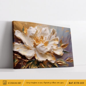 Tableau Fleur Blanche et Or - Effet Relief 3D