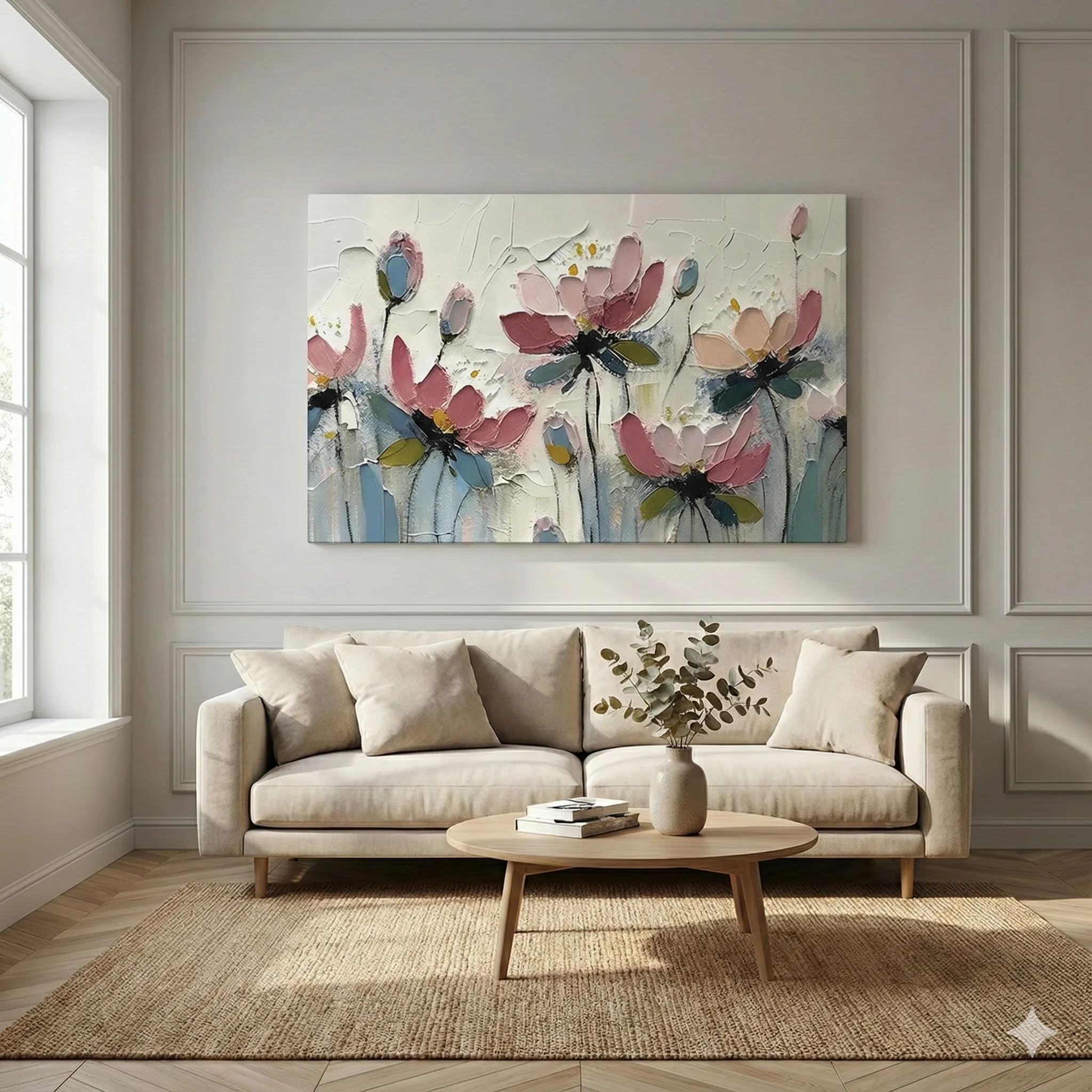 Douceur Florale – Une Harmonie Délicate de Rose et de Bleu pour un Intérieur Apaisant – Image 3