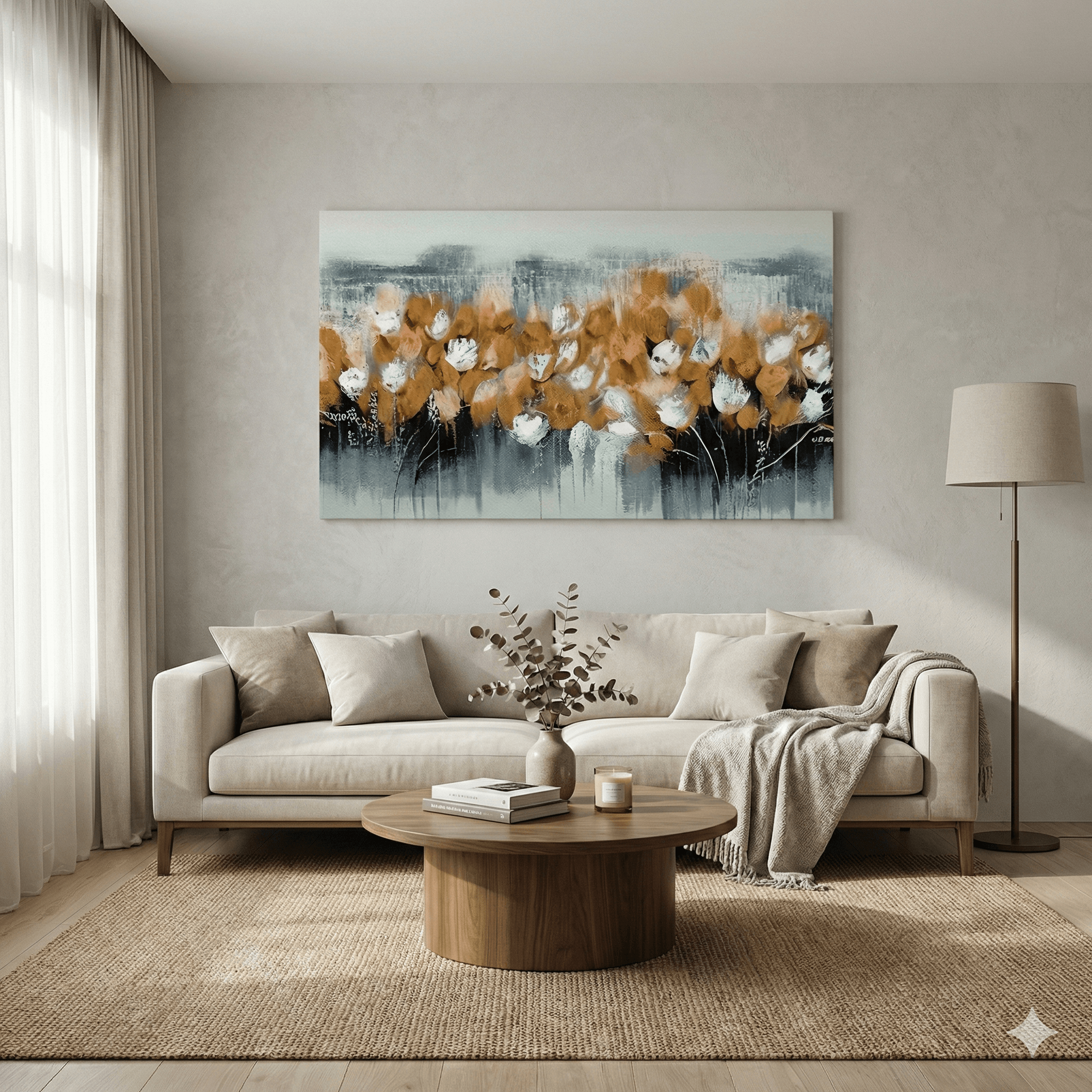 Évasion Florale – Art Abstrait Moderne sur Toile, Tons Beige & Ocre 3 Évasion Florale – Art Abstrait Moderne sur Toile, Tons Beige & Ocre – Image 3